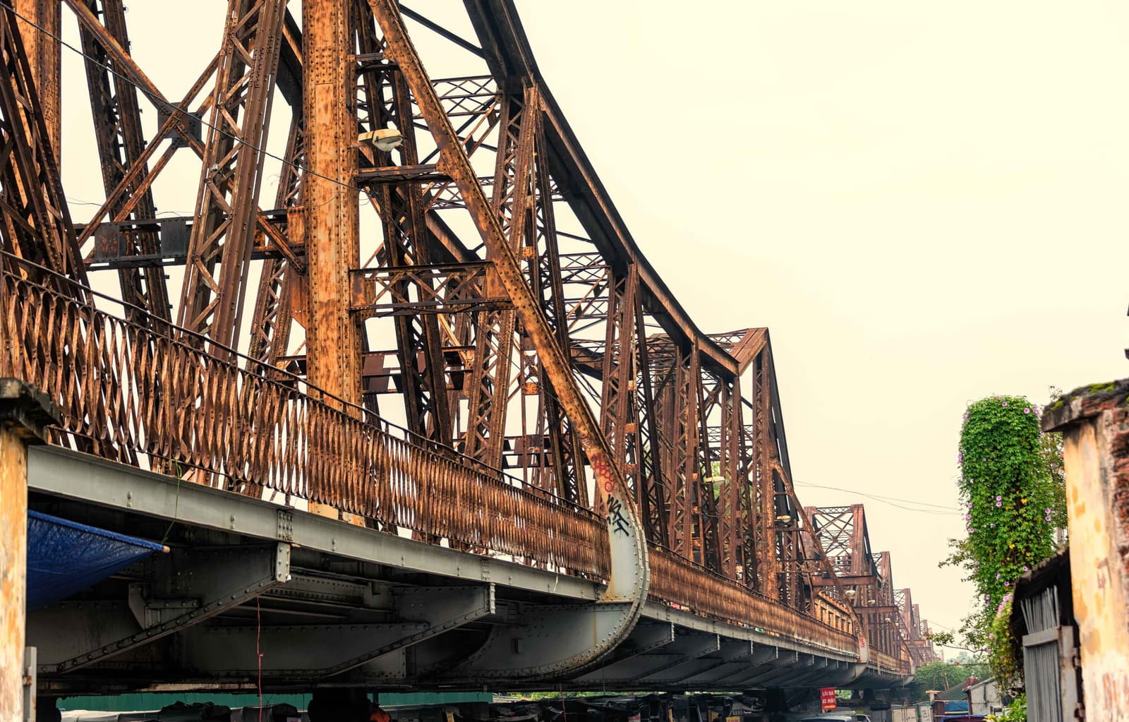 The steel spans of Long Bien Bridge over the Red River