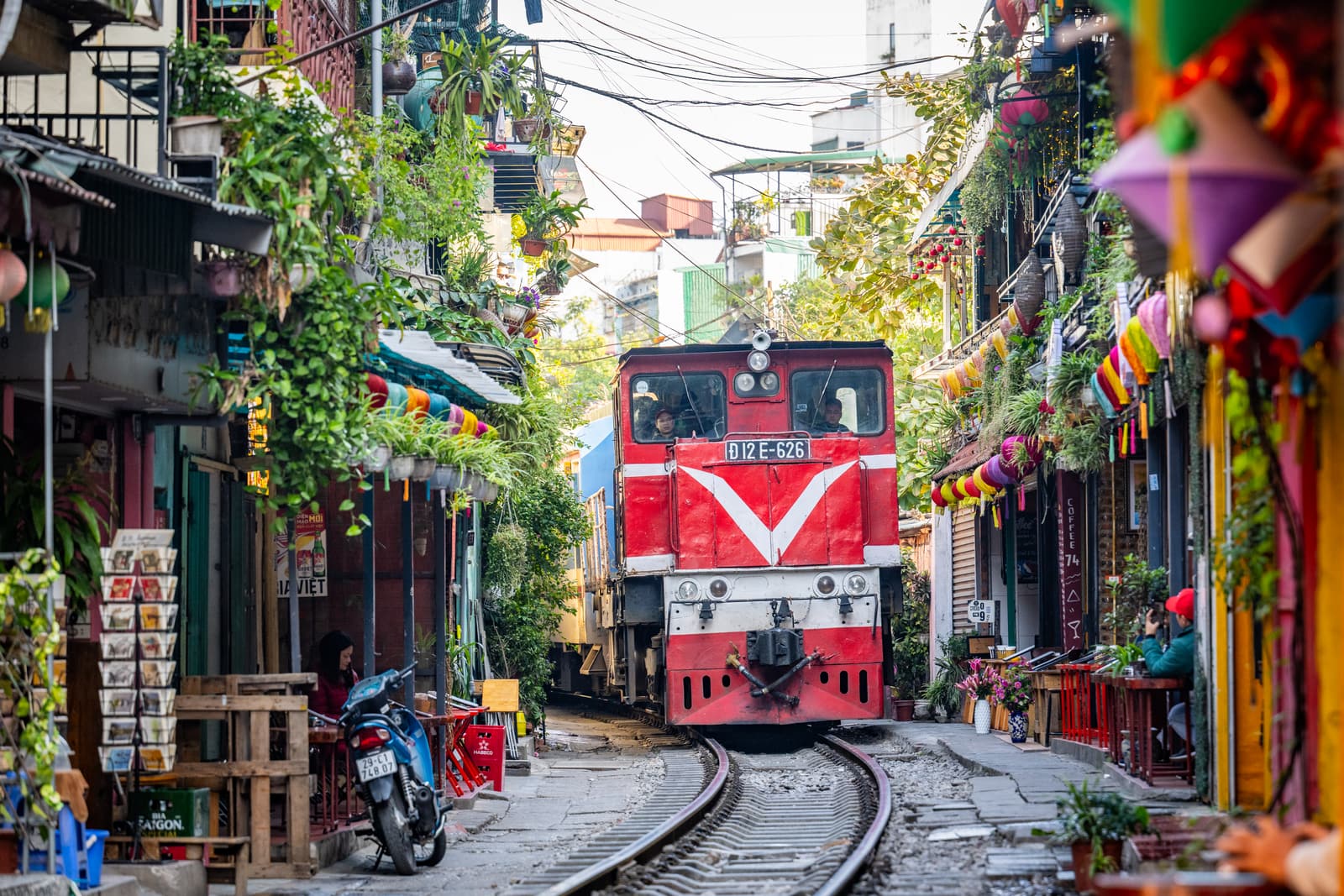 Houses lining the railway track of Hanoi’s Train Street