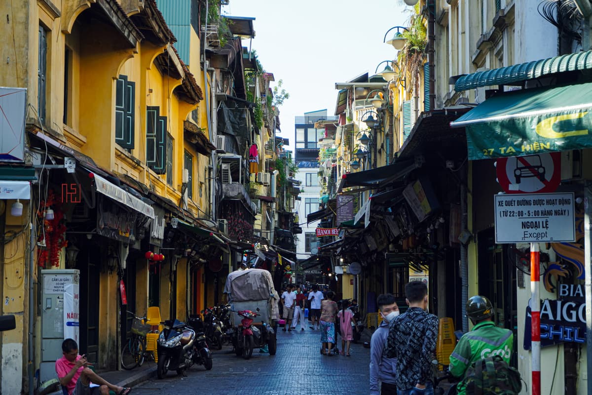 Ta Hien street in the Old Quarter by day